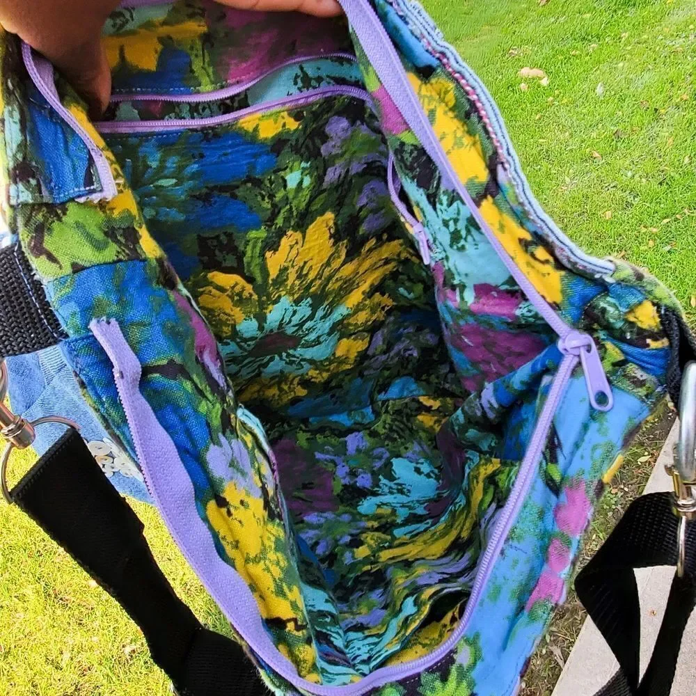 Handmade Recycled Denim Button Detail Gypsy Boho Crossbody Bag.
